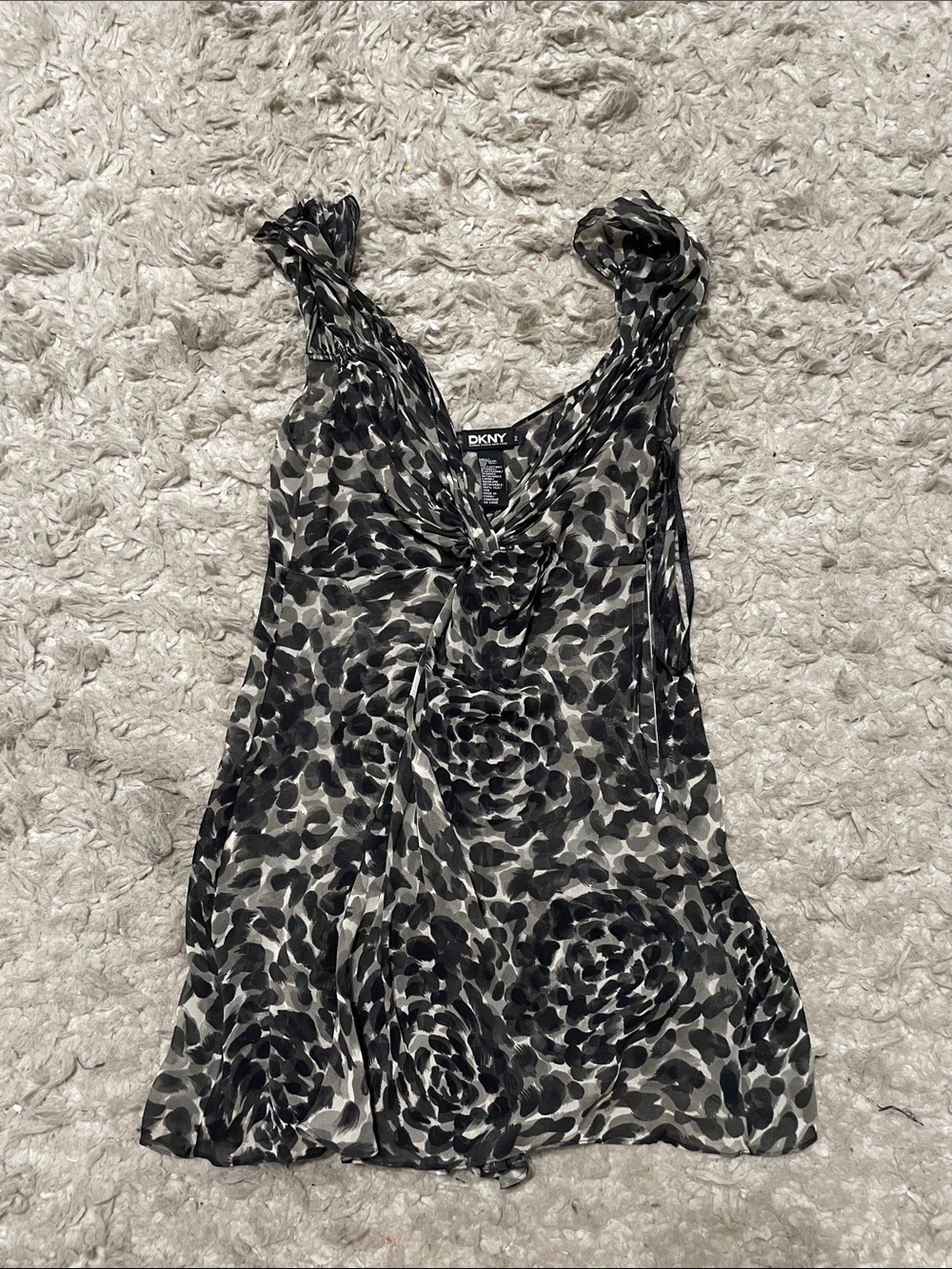 DKNY Black and Gray Floral-Print Sleeveless V-Neck Camisole
